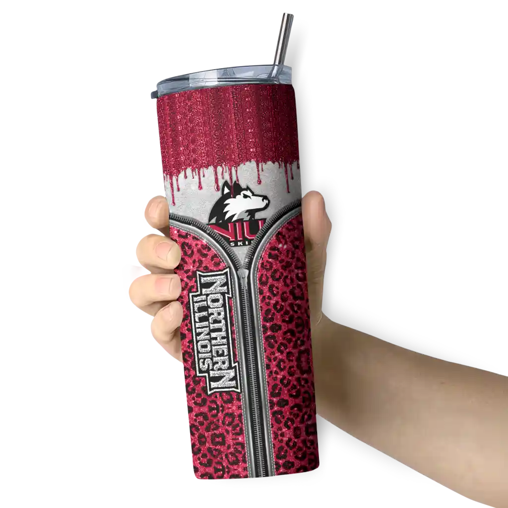 custom-northern-illinois-huskies-sparkle-drip-red-skinny-tumbler-premium-grade-1.webp