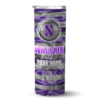 Custom Northwestern Wildcats Patterned Waves Purple Skinny Tumbler