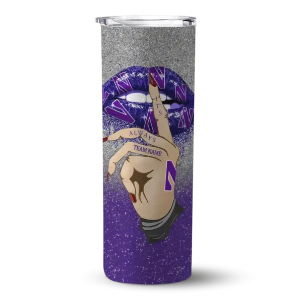 custom northwestern wildcats sparkle lips purple skinny tumbler best selling