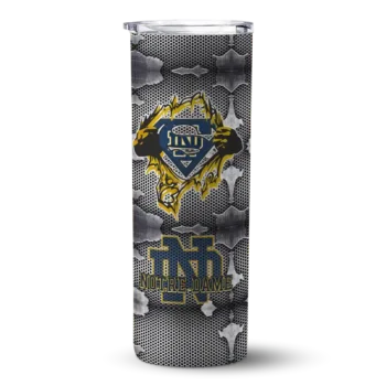 Custom Notre Dame Fighting Irish Chevron V Navy Gray Skinny Tumbler