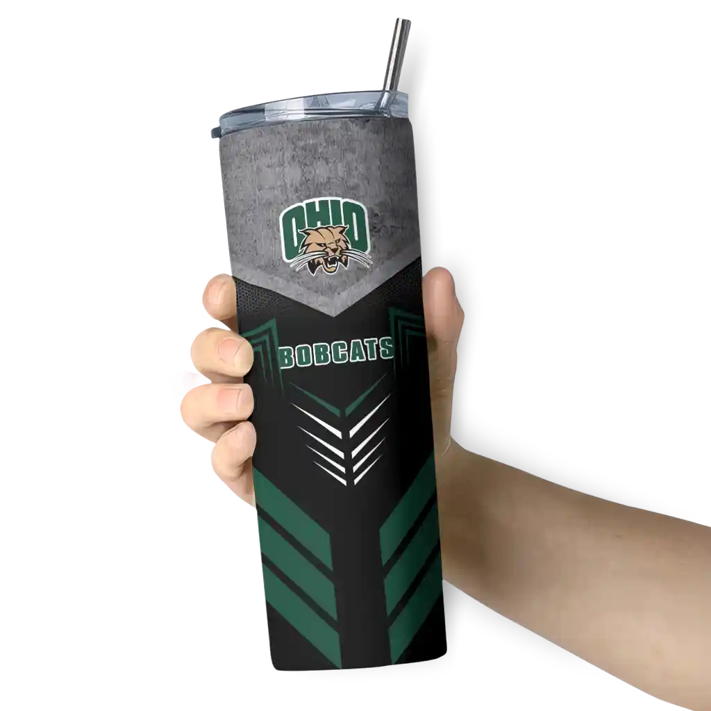 custom-ohio-bobcats-hexagon-honeycomb-green-black-skinny-tumbler-premium-grade.webp