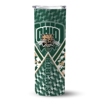 Custom Ohio Bobcats Monogram Burst Green White Skinny Tumbler