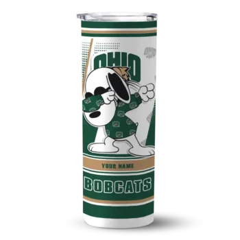Custom Ohio Bobcats Snoopy Dog Green White Skinny Tumbler