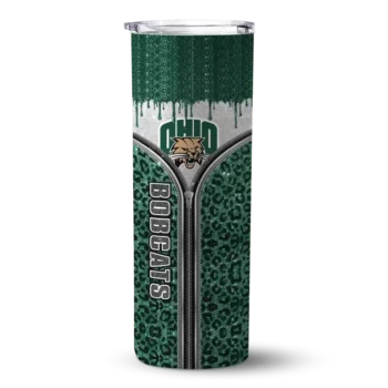 Custom Ohio Bobcats Sparkle Drip Green Skinny Tumbler