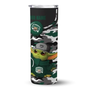 Custom Ohio Bobcats Yoda Camo Green Black Skinny Tumbler