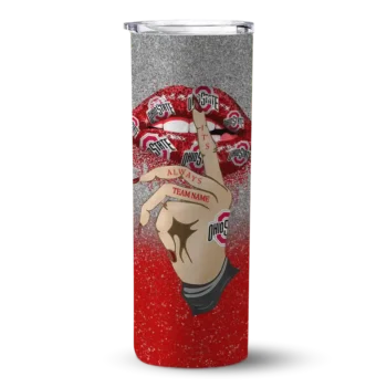 Custom Ohio State Buckeyes Sparkle Lips Scarlet Skinny Tumbler