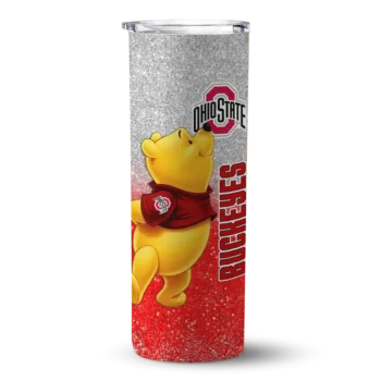 Custom Ohio State Buckeyes Winnie the Pooh Scarlet Gray Skinny Tumbler