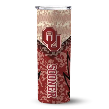 Custom Oklahoma Sooners Spiral Burst Print Crimson Skinny Tumbler