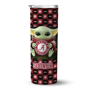 Custom Oklahoma Sooners Yoda Cozy Crimson Black Skinny Tumbler