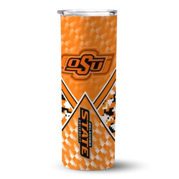 Custom Oklahoma State Cowboys Monogram Burst Orange White Skinny Tumbler
