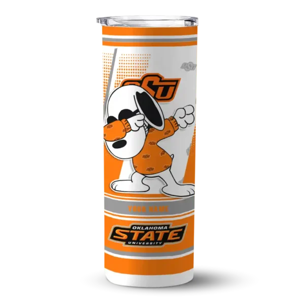 custom oklahoma state cowboys snoopy dog orange white skinny tumbler best selling