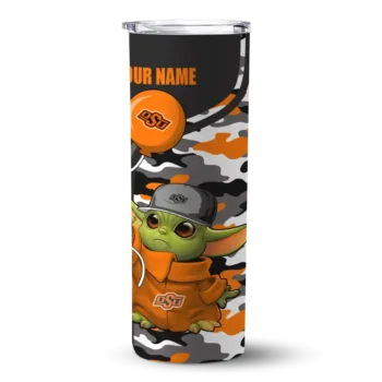 Custom Oklahoma State Cowboys Yoda Camo Orange Black Skinny Tumbler