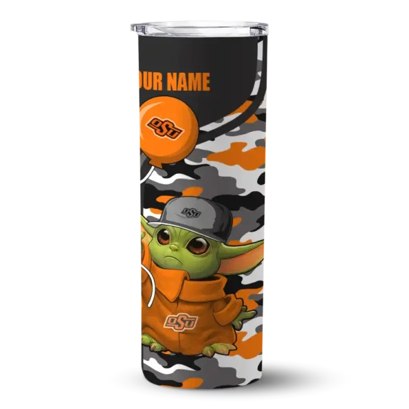 custom oklahoma state cowboys yoda camo orange black skinny tumbler best selling