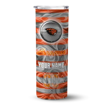 Custom Oregon State Beavers Patterned Waves Orange Skinny Tumbler