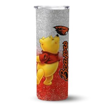 Custom Oregon State Beavers Winnie the Pooh Orange Gray Skinny Tumbler