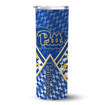 Custom Pittsburgh Panthers Monogram Burst Royal Blue White Skinny Tumbler