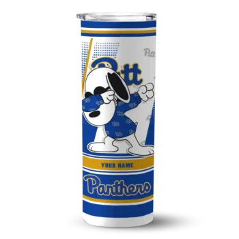 Custom Pittsburgh Panthers Snoopy Dog Royal Blue White Skinny Tumbler