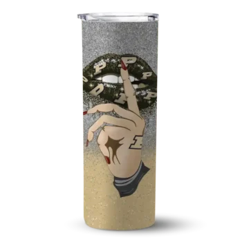 Custom Purdue Boilermakers Sparkle Lips Gold Skinny Tumbler