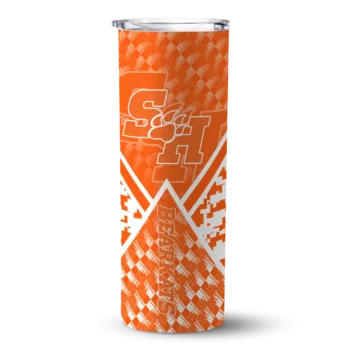 Custom Sam Houston Bearkats Monogram Burst Orange White Skinny Tumbler