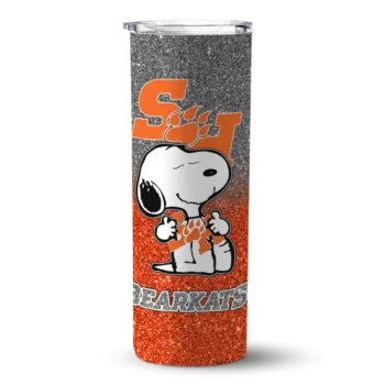 Custom Sam Houston Bearkats Snoopy Attitude Orange Skinny Tumbler