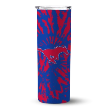 Custom SMU Mustangs Metallic Grid Blue Skinny Tumbler