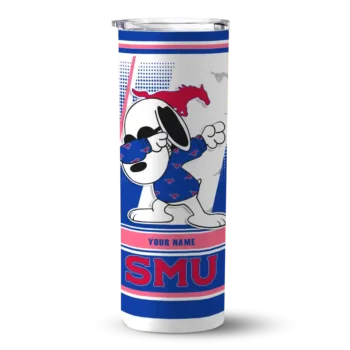 Custom SMU Mustangs Snoopy Dog Blue White Skinny Tumbler