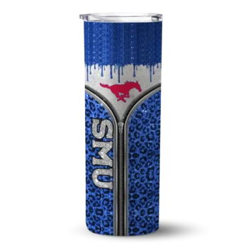 Custom SMU Mustangs Sparkle Drip Blue Skinny Tumbler