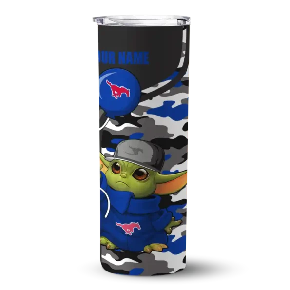 custom smu mustangs yoda camo blue black skinny tumbler best selling