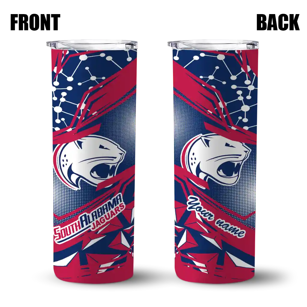 custom-south-alabama-jaguars-helmet-clash-blue-skinny-tumbler-fashion-forward.webp