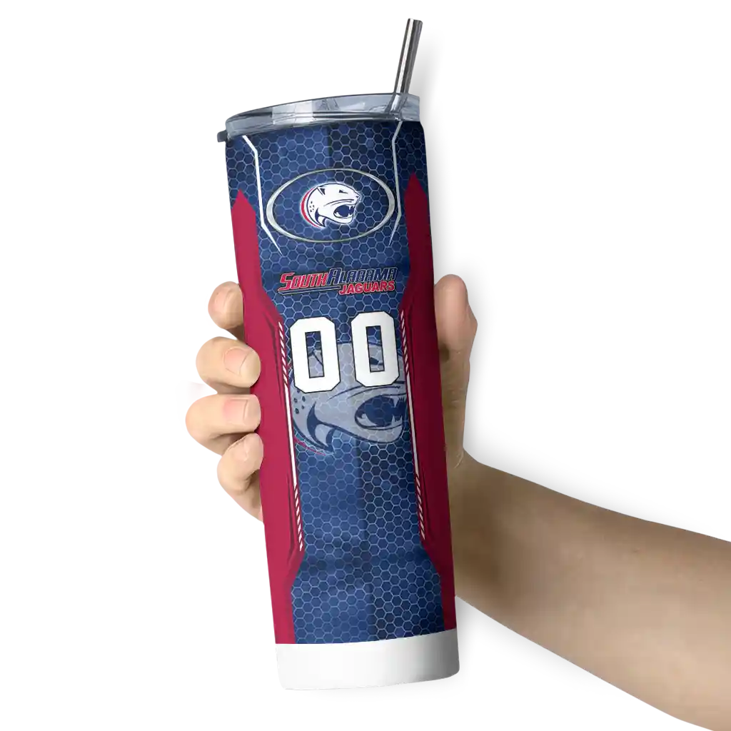 custom-south-alabama-jaguars-stacked-diamond-blue-skinny-tumbler-premium-grade.webp