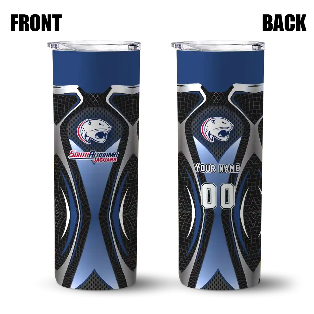 custom-south-alabama-jaguars-superman-emblem-blue-black-skinny-tumbler-fashion-forward.webp