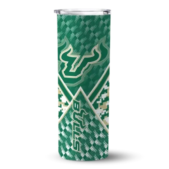Custom South Florida Bulls Monogram Burst Green White Skinny Tumbler