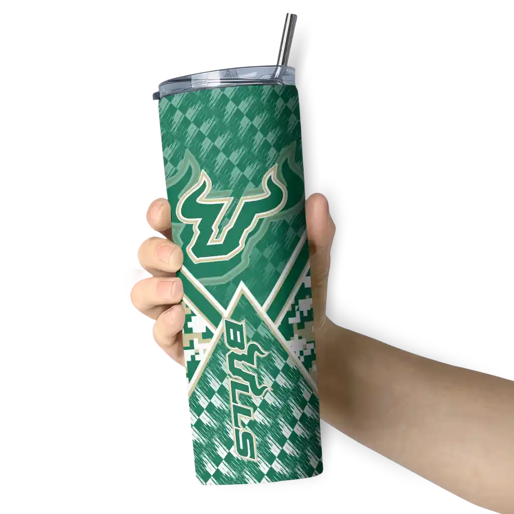 custom-south-florida-bulls-monogram-burst-green-white-skinny-tumbler-premium-grade.webp