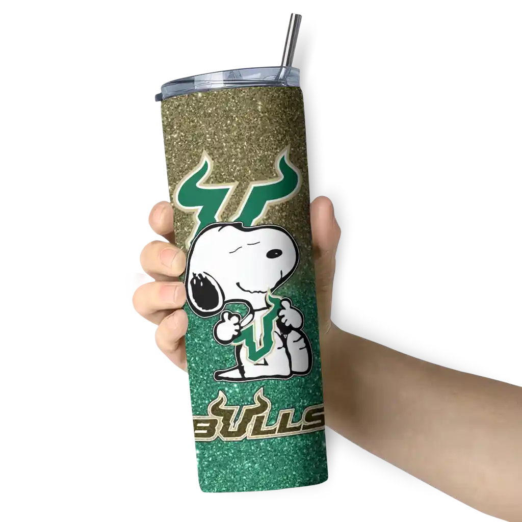 custom-south-florida-bulls-snoopy-attitude-green-skinny-tumbler-premium-grade.webp
