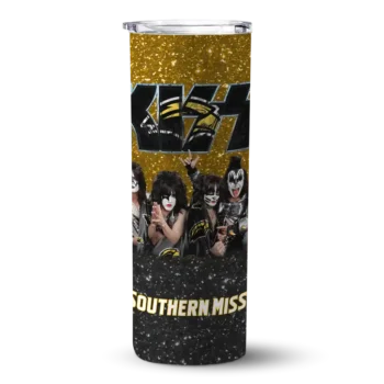 Custom Southern Miss Golden Eagles Kiss Band Gold Skinny Tumbler