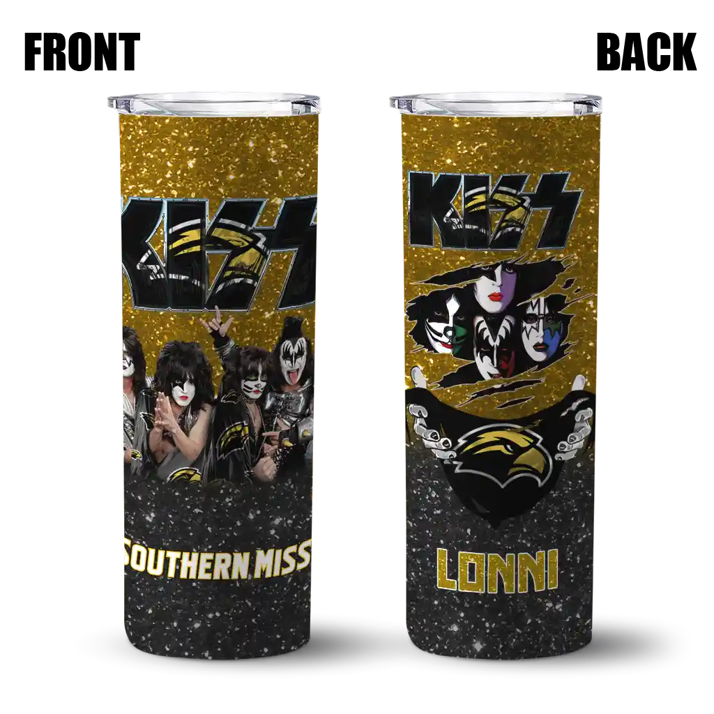 custom-southern-miss-golden-eagles-kiss-band-gold-skinny-tumbler-fashion-forward.webp