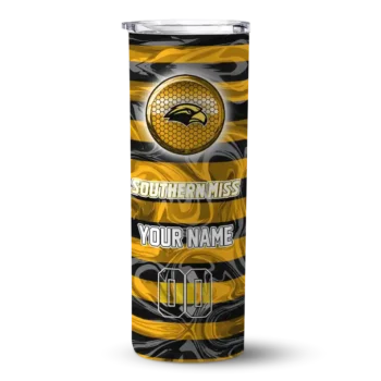 Custom Southern Miss Golden Eagles Patterned Waves Black Skinny Tumbler