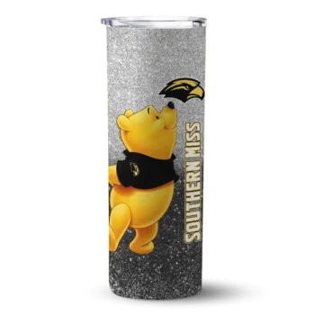 Custom Southern Miss Golden Eagles Winnie the Pooh Black Gray Skinny Tumbler