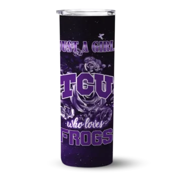 Custom TCU Horned Frogs Rose Romance Purple Black Skinny Tumbler