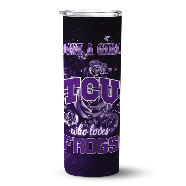 custom tcu horned frogs rose romance purple black skinny tumbler best selling