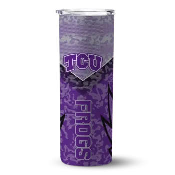 Custom TCU Horned Frogs Spiral Burst Print Purple Skinny Tumbler
