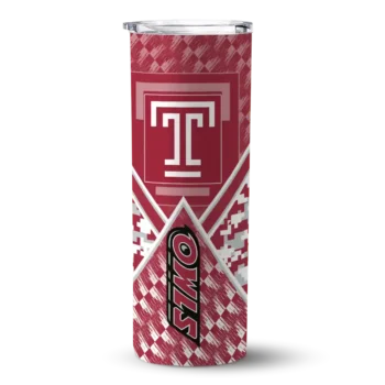 Custom Temple Owls Monogram Burst Red White Skinny Tumbler