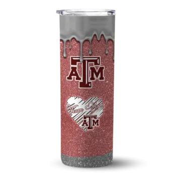Custom Texas A&M Aggies Pixel Fade Maroon Skinny Tumbler