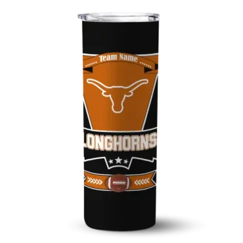 Custom Texas Longhorns Helmet Belt Orange Black Skinny Tumbler