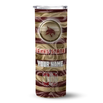 Custom Texas State Bobcats Patterned Waves Maroon Skinny Tumbler