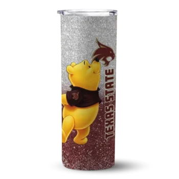 Custom Texas State Bobcats Winnie the Pooh Maroon Gray Skinny Tumbler