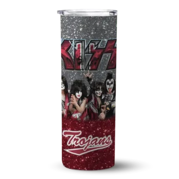 Custom Troy Trojans Kiss Band Grey Skinny Tumbler