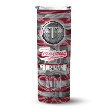 Custom Troy Trojans Patterned Waves Red Skinny Tumbler