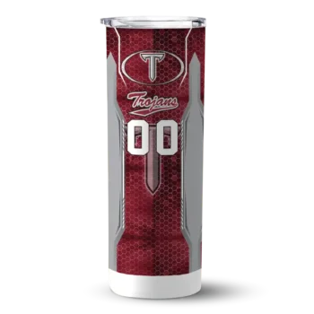 Custom Troy Trojans Stacked Diamond Red Skinny Tumbler