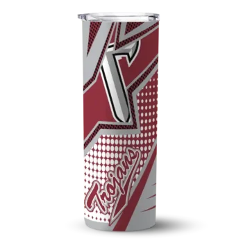 Custom Troy Trojans Web Stripes Red White Skinny Tumbler